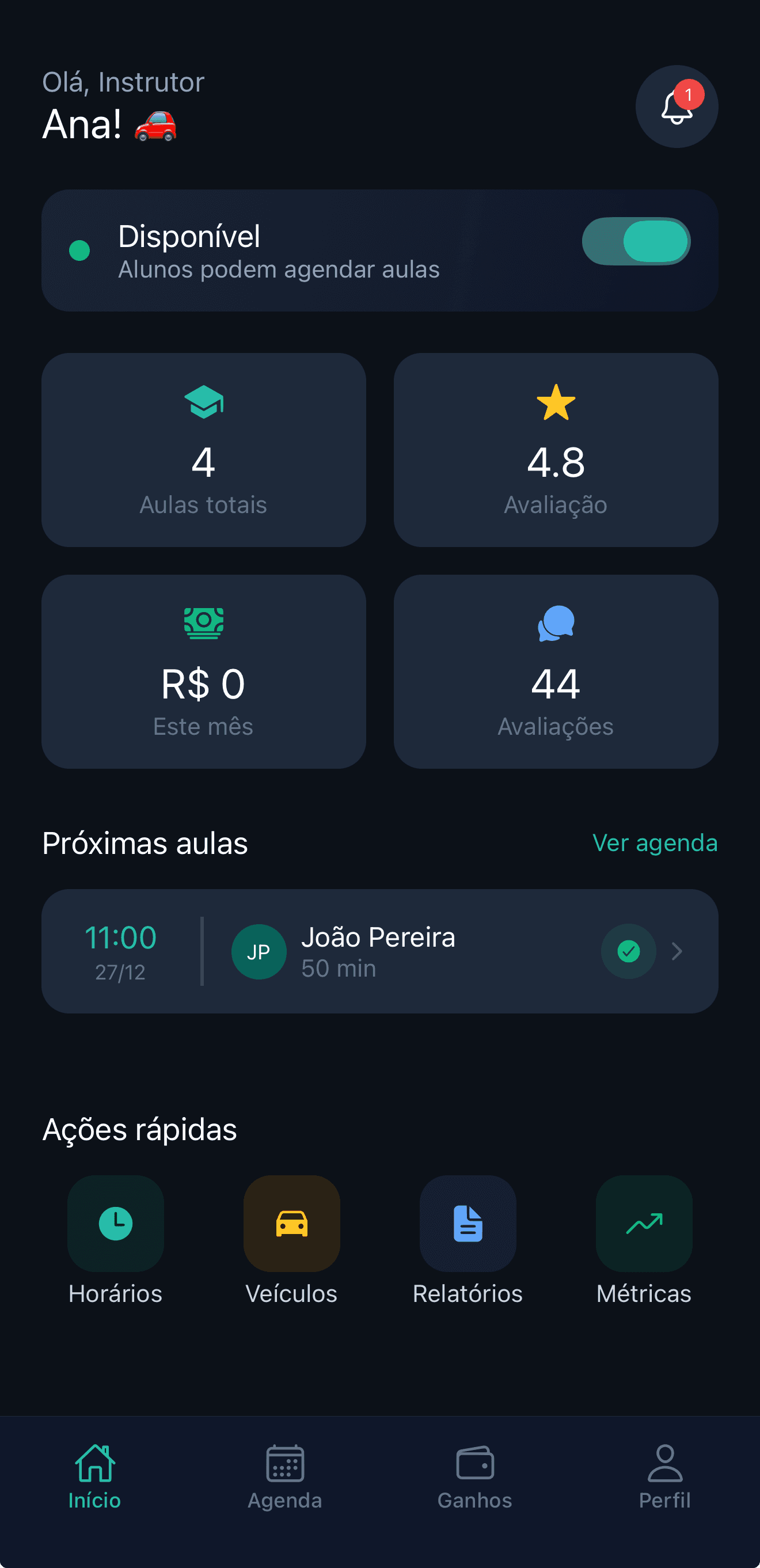 Dashboard do Instrutor