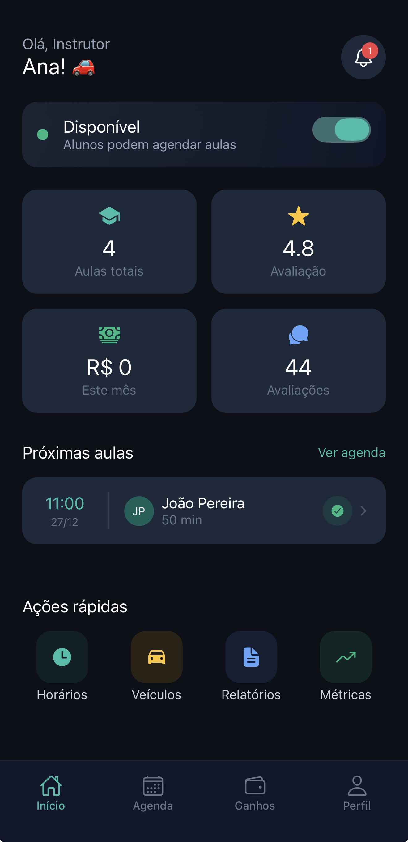 Dashboard do Instrutor